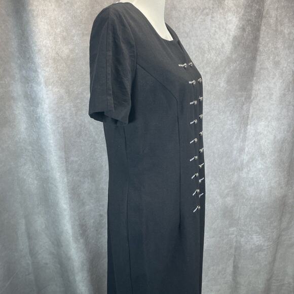Vintage Santa Fe by Jim Tremblay Black Silver Pin Detail Sheath Dress Size 14 - Picture 3 of 9